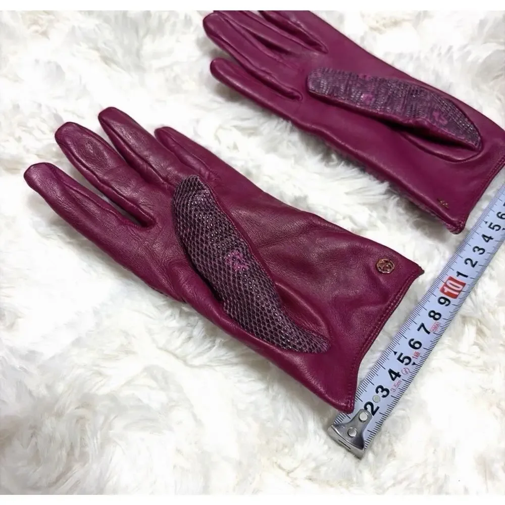GUCCI RARE LIZARD Skin Leather Pink Gold GG Insignia Gloves Size 7.5 Authentic - Picture 9 of 9